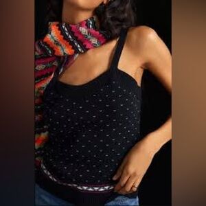 Anthropologie Maeve Emo Lightweight Black Motif Knit Tank Sweater Size Medium